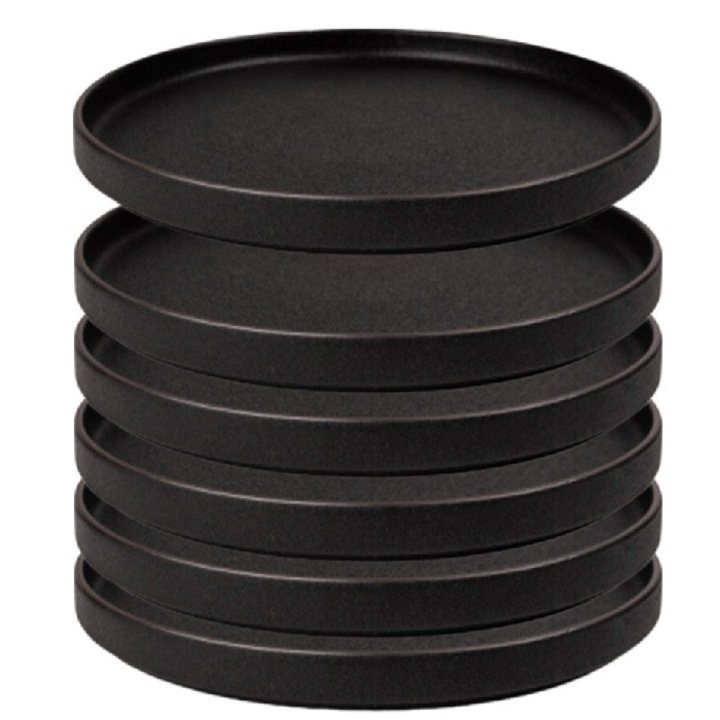 Set 6 Farfurii intinse ceramica cu margine CULINARO BLACK CERAMIC, D21xh2cm, neagra