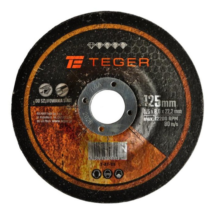 Csiszolókorong 125x22,23mm, 8,0mm, 5 darabos készlet, Teger