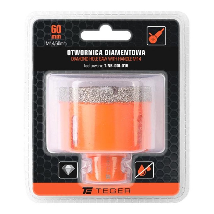 Set de burghie diamantate, M14/60 mm, Portocaliu