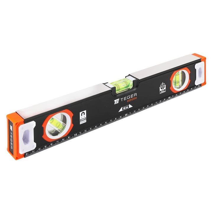 Poziomnica aluminiowa/magnetica 40 cm Teger, precizie ridicata, design compact, culoare argintie