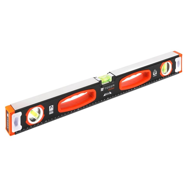 Poziomnica aluminiowa/magnetica 60 cm Teger, precizie ridicata, design compact, culoare argintie