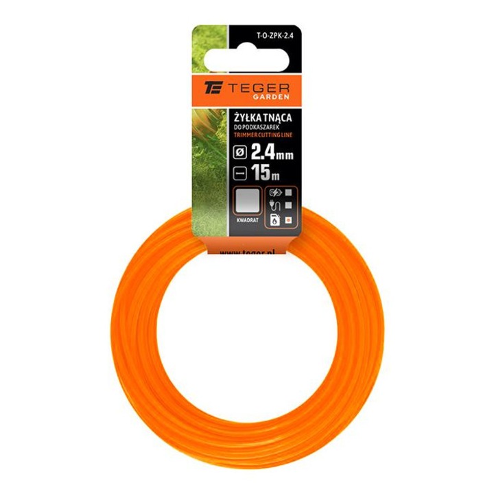 Fir de taiere pentru trimmer Teger, 2.4 mm, 15 m, portocaliu