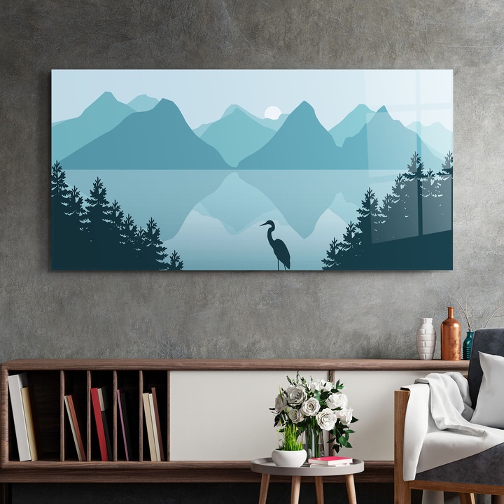 Tablou Sticla, 60x150cm, Dormitor si Living, Peisaje, Lacuri, View_of_lake_and_mountains