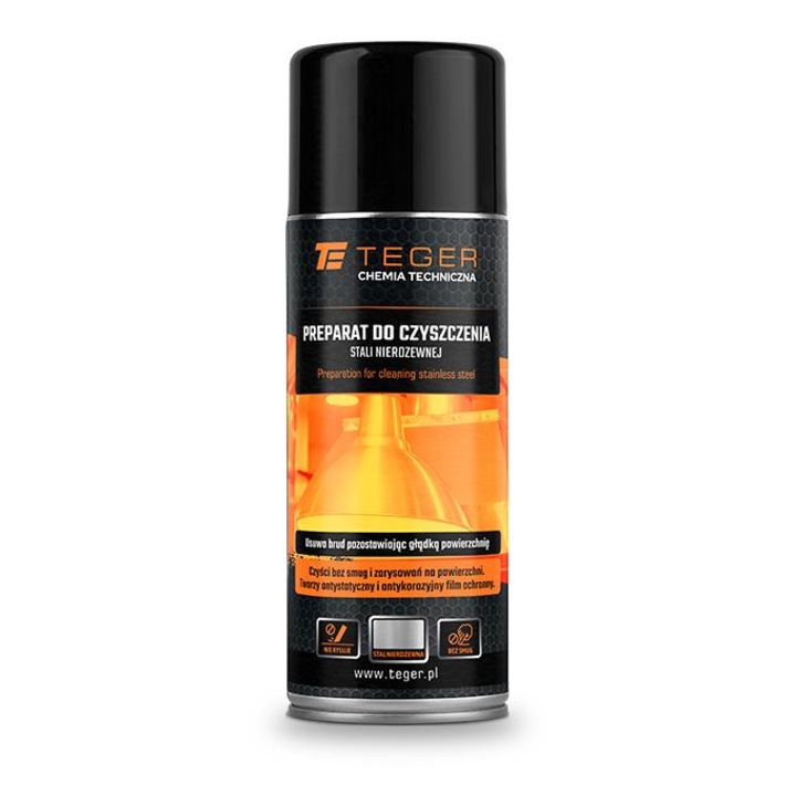 Rozsdamentes acél tisztítószer 400 ml, Teger, antisztatikus védelem, súrolóanyag-mentes