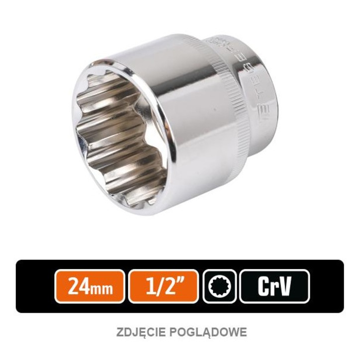 Cheie tubulara 1/2" 24 mm, Teger, crom-vanadiu, polizata