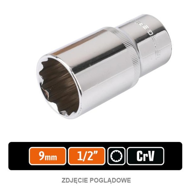 Cheie tubulara 1/2" 9 mm, Teger, crom-vanadiu, lunga, 12 fete