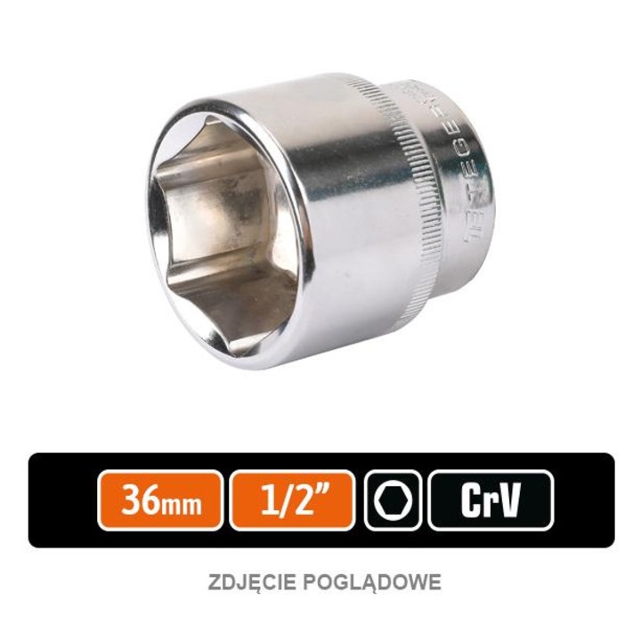 1/2"-os dugókulcs, 36 mm, Teger, króm-vanádium, polírozott