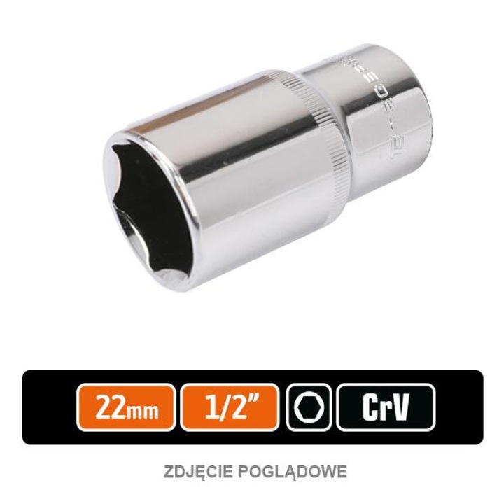 Cheie tubulara 1/2" 22 mm, Teger, crom-vanadiu, lunga, pentru suruburi adanci