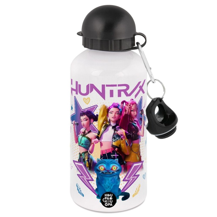 Sticla de apa metalica, Huntrix K-pop, 500ml, alb, 16x7.2cm