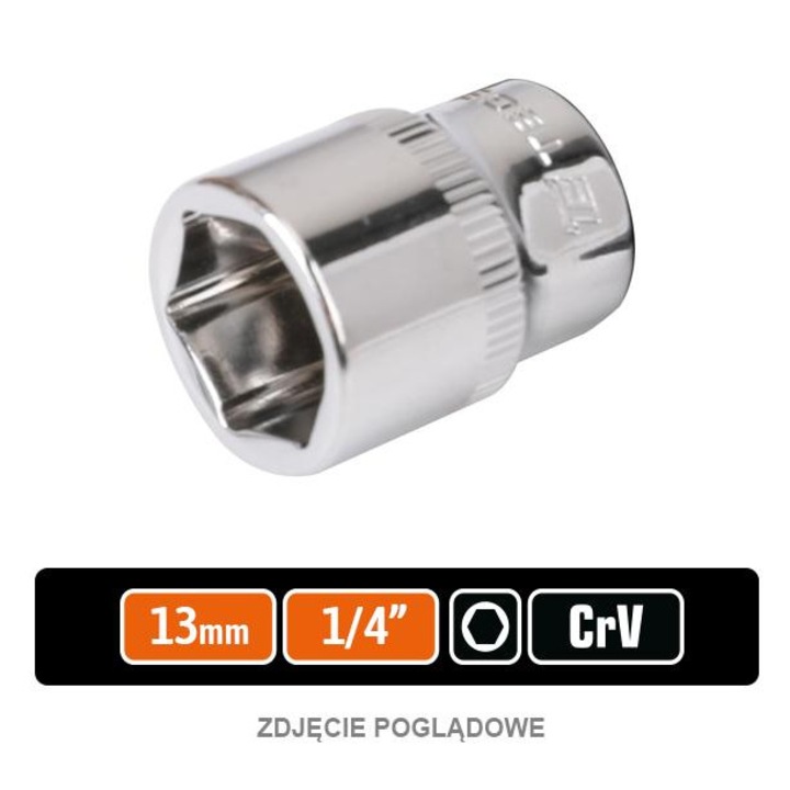 Cheie tubulara 1/4" 13 mm, Teger, crom-vanadiu, polizata