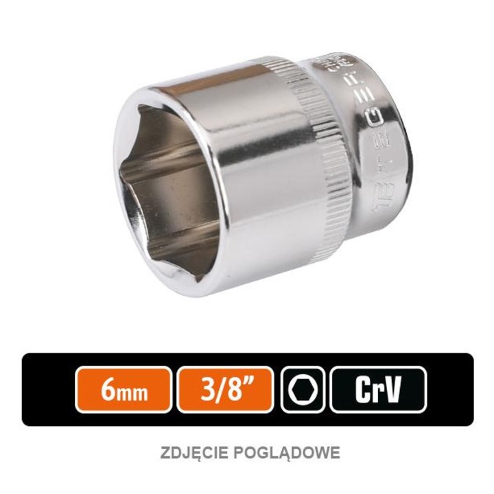 3/8" 6 mm-es dugókulcs, Teger, króm-vanádium, polírozott