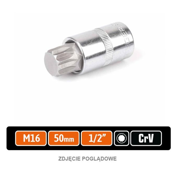 Cheie cu nas 1/2" cu bit SPLINE 50 mm, Teger, crom-vanadiu, finisaj polizat