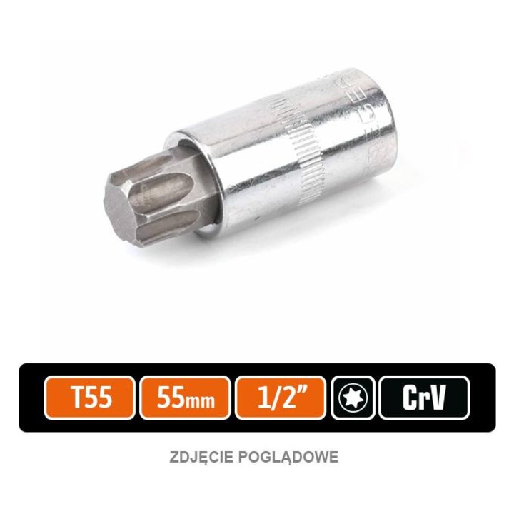 Cheie cu nasada 1/2" Teger TORX 55 mm, crom-vanadiu, rezistenta, polizata