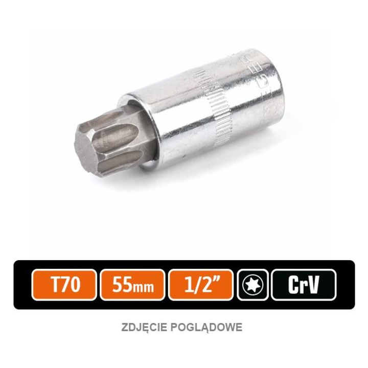 Cheie cu nasada 1/2" Teger TORX 55 mm, crom-vanadiu, polerata