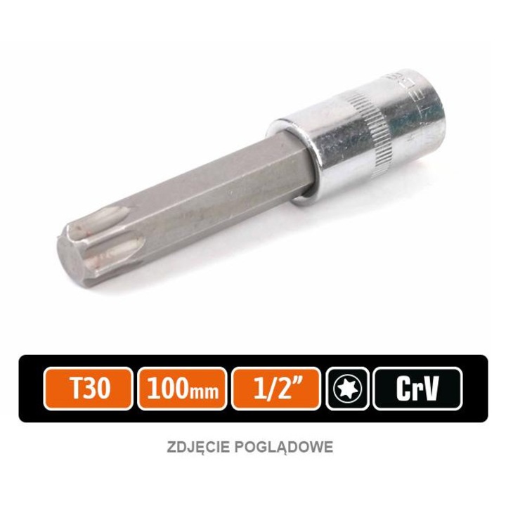 Cheie cu nasada 1/2" Teger TORX 100mm T30, crom-vanadiu