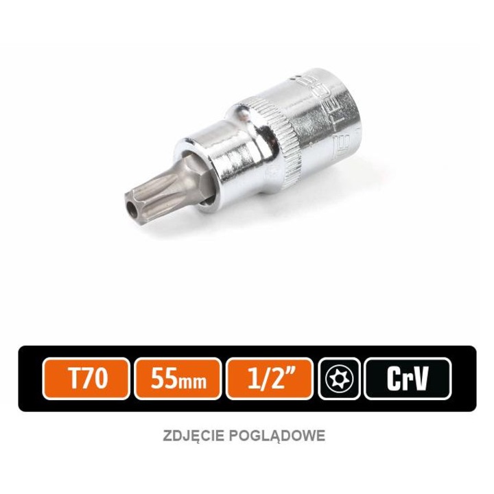 Cheie cu nas 1/2" TORX 55 mm/T70, Teger, crom-vanadiu, polerata