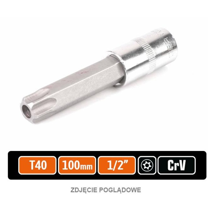 Cheie cu nasada 1/2" Teger TORX 100mm T40, crom-vanadiu, cu deschidere