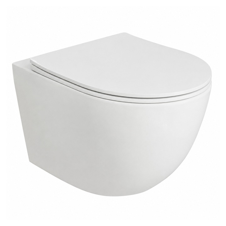 Vas WC, Keramka®, Vas WC Suspendat Rimless Cu Capac SoftClose, Vas WC Suspendat Din Ceramica Premium, Rimless Cu Quick Release Si Igienizare UV, Compatibil Cadre Incastrate, Design Modern Usor De Curatat, Montaj Pe Perete, Alb