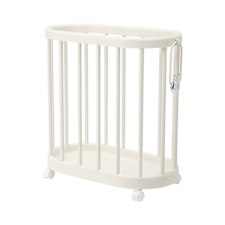 Cos de rufe cu roti, suport pentru saltea de yoga economizor de spatiu, depozitare pentru jucarii si benzi de rezistenta, culoare galben crem, 49,5x25x49cm