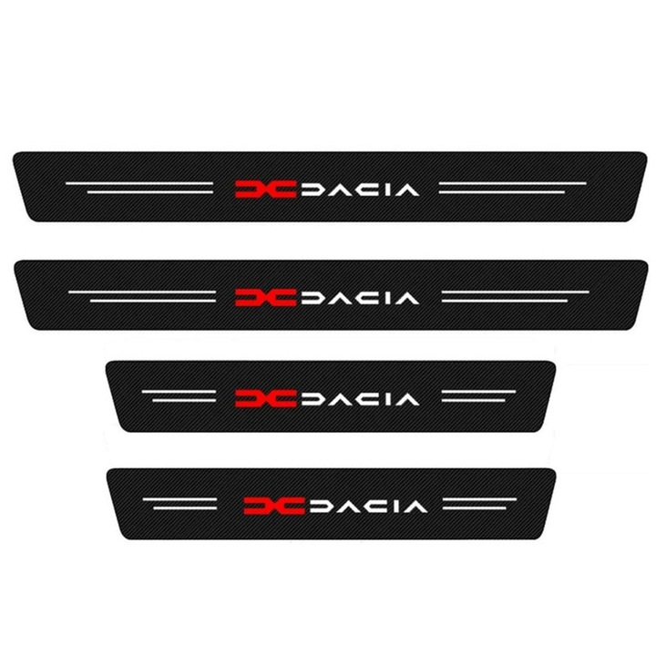 Set 4 protectii praguri auto Dacia, autocolante antiderapante, impermeabile, carbon 3M, 200x15cm