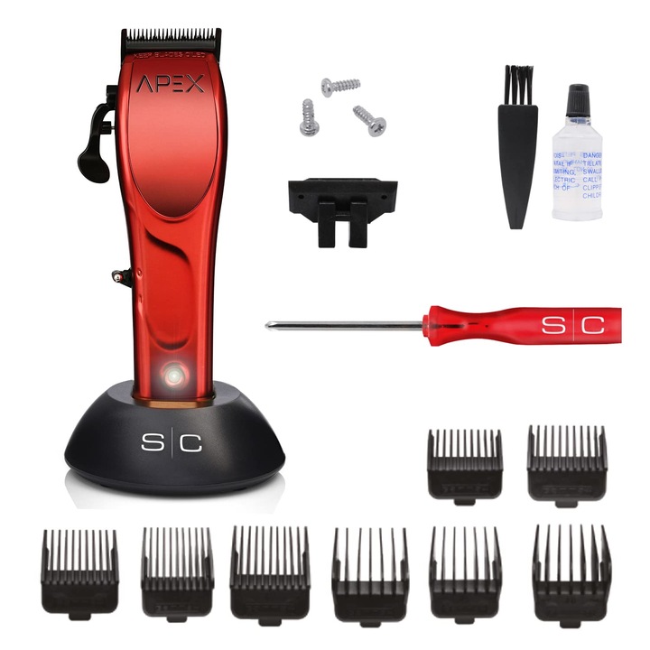 Stylecraft Professional férfi hajvágó, Gamma Più gyártmány, forgómotoros hajvágó, 150 perc vezeték nélküli működés, állítható penge, 8 fésű, pengetartó, robusztus fém ház