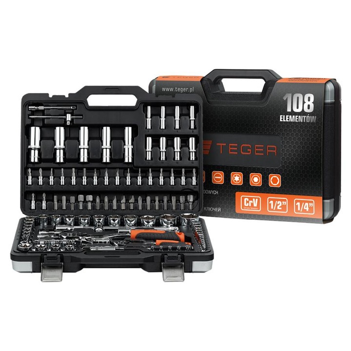 Set 108 Chei tubulare, Teger, Otel crom-vanadiu