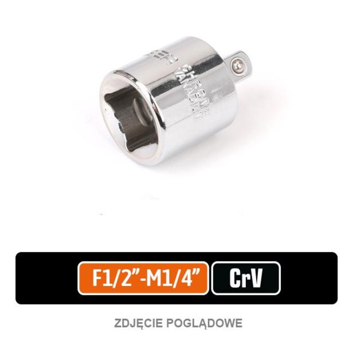 Redukció F 1/2"-M 1/4", Teger, króm-vanádium, ellenállás, polírozott felület