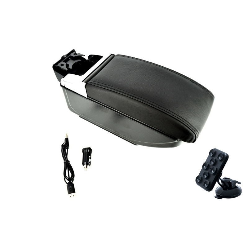Cotiera auto universala 487LU cu USB neagra + Cadou suport auto telefon cu ventuza