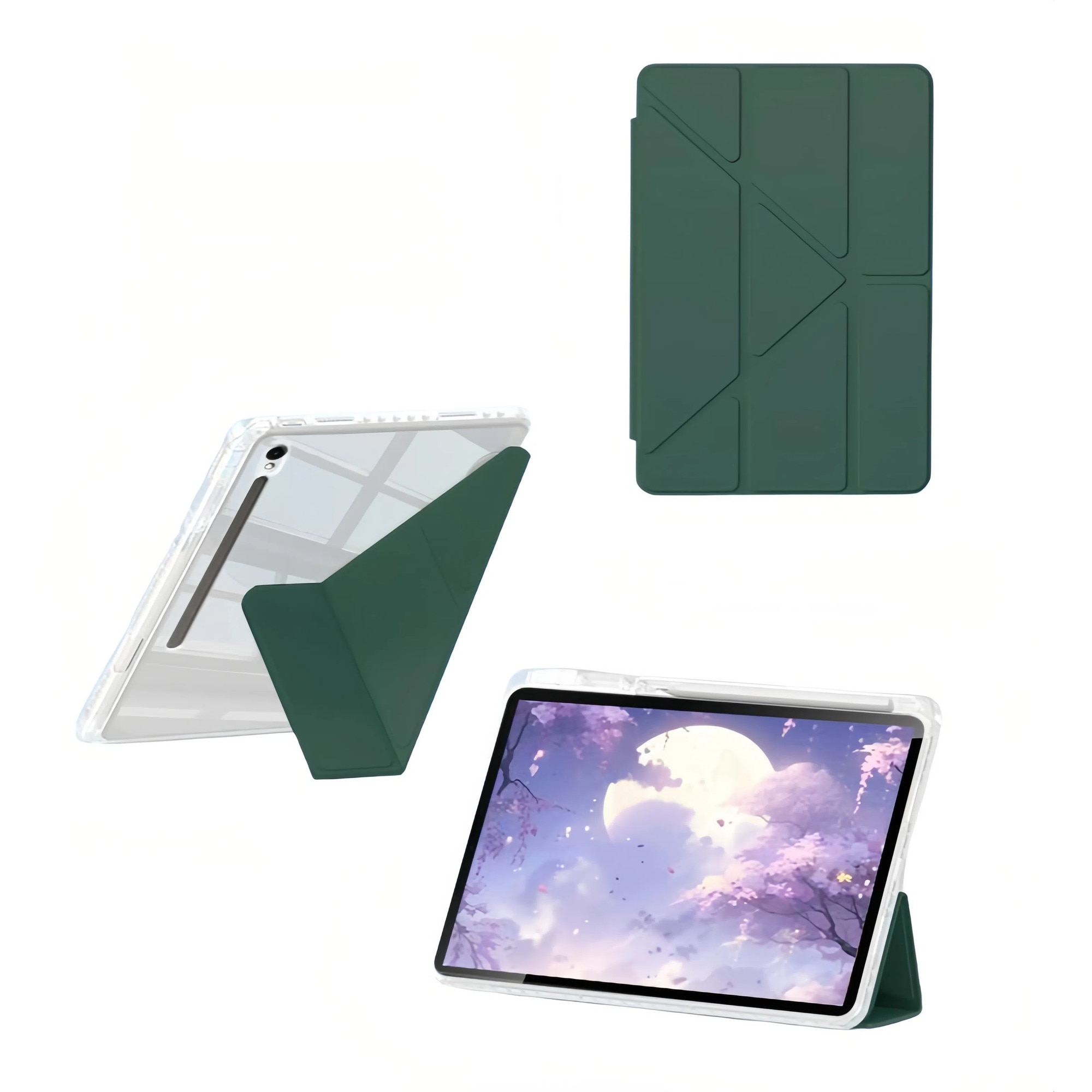 Husa tablete, Piele ecologica, compatibila Samsung Galaxy Tab S10+ 12.4 inch, set protectie ecran sticla securizata, varianta, verde inchis