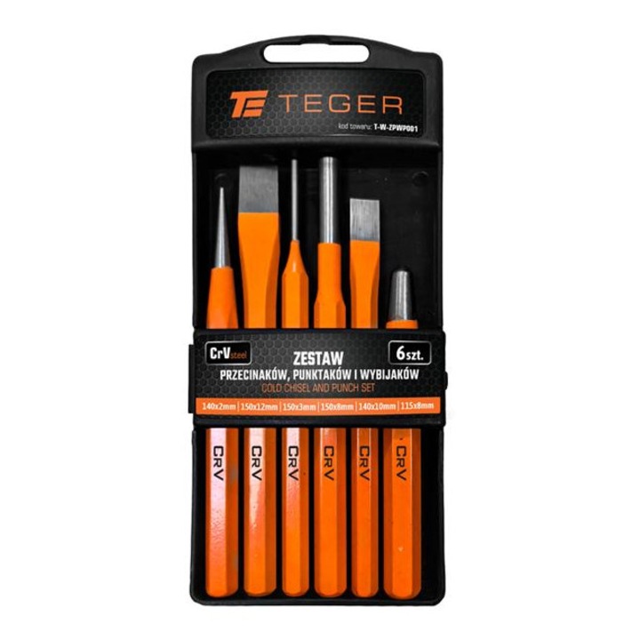 Set de unelte de taiere si punctare, 6 piese, Teger, otel crom-vanadiu, dimensiuni variate