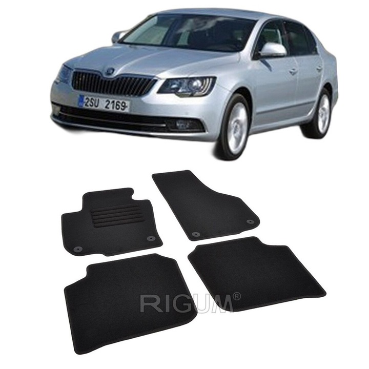 Set covorase auto textile Skoda Superb (2) B6 (3T), 2008-2015, din mocheta, compatibile cu autoturismul Skoda Superb (2) B6 (3T)