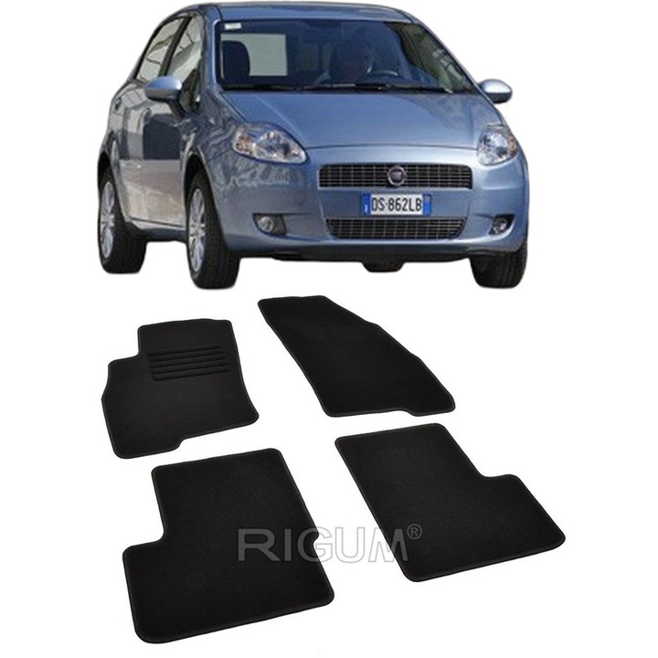 Set covorase auto textile Fiat Grande Punto, 2005-2018, din mocheta, compatibile cu autoturismul Fiat Grande Punto