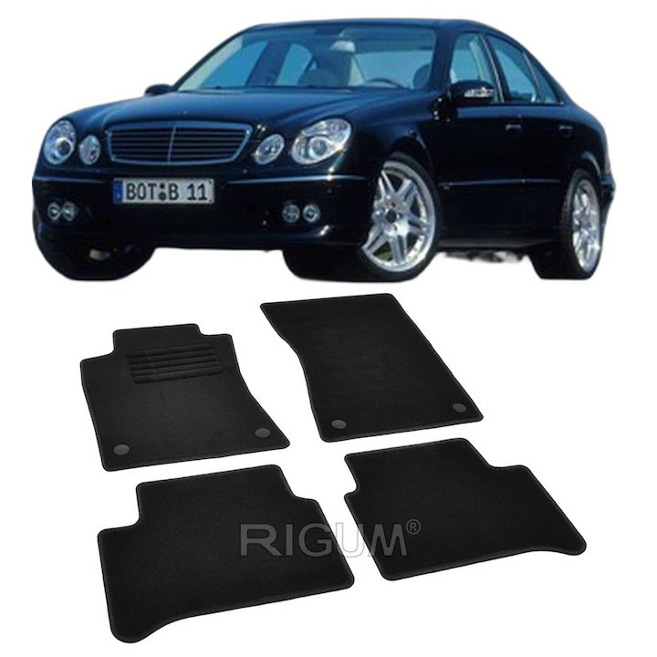Set covorase auto textile Rigum Mercedes-Benz E Klasse (W211) 2002-2009, negru, 4 piese, dimensiuni dedicate