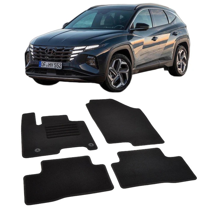 Set covorase auto textile Hyundai Tucson 3 Hybrid / Plug-in Hybrid 2021-prezent, din mocheta, compatibile cu autoturismul Hyundai Tucson 3 Hybrid / Plug in Hybrid