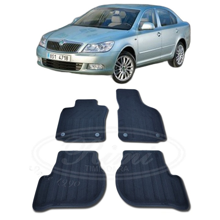 Set covorase auto textile Skoda Octavia 2 (1Z) / Octavia Tour 2 (1Z), 2004-2013 (sistem fixare rotund), din mocheta, compatibile cu autoturismul Skoda Octavia 2 (1Z) / Octavia Tour 2 (1Z)