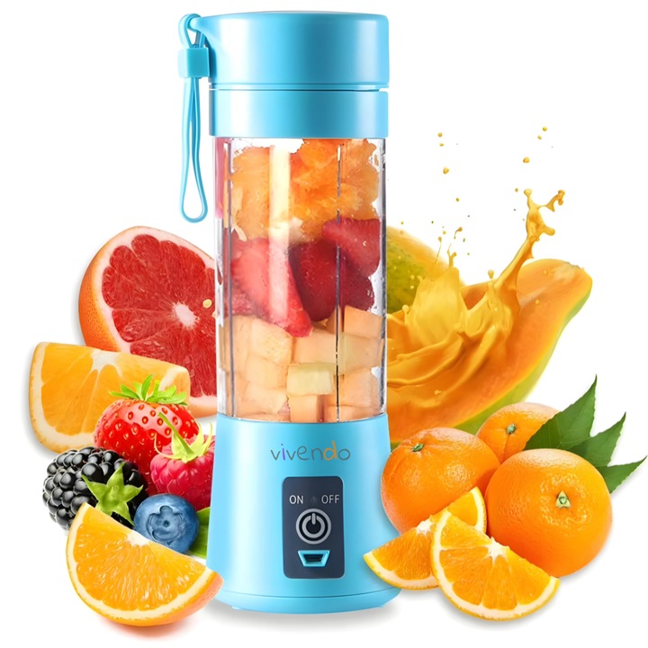 Blender portabil Vivendo, 380 ml, USB, funcție Powerbank, albastru