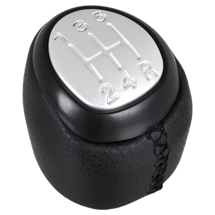 M MODECAR лост за скорости Saab 9-3 2003-2012, черна екокожа, сребърни детайли, 5 скорости + R, диаметър 12 мм