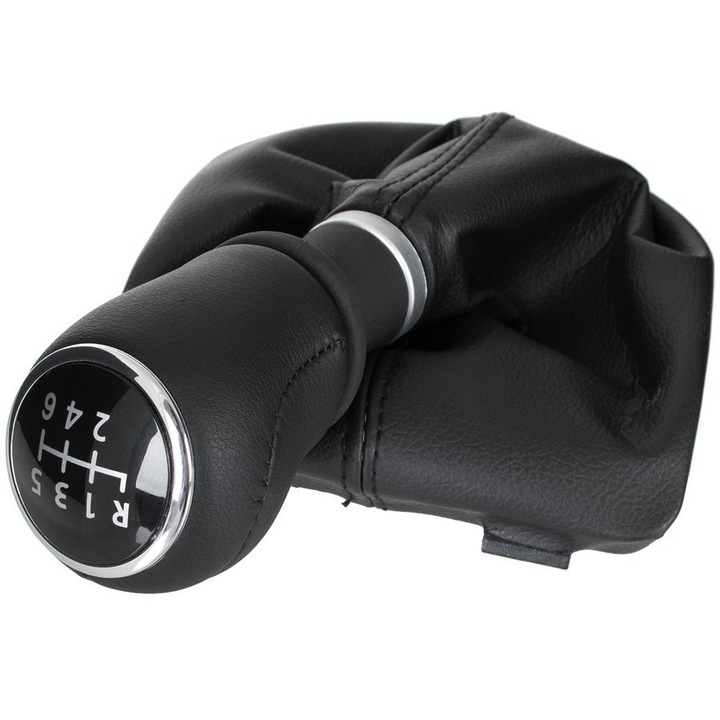 Manere schimbator de viteze M MODECAR, piele neagra, cu manson negru, 6 trepte, Volkswagen Transporter T5 2003-2015