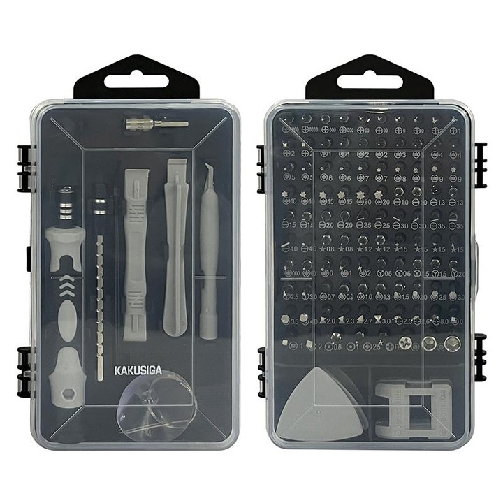 Пълен комплект отвертки, 114 части, здрав корпус, черен