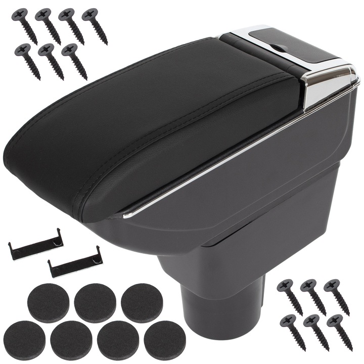 Cotiera auto M MODECAR cu compartiment, neagra, pentru Dacia Duster I 2010-2017, material ecologic, set de montaj inclus