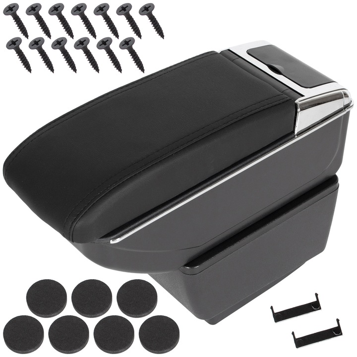 Cotiera auto M MODECAR pentru Skoda Fabia 3, neagra, cu compartiment si set de montaj, 2014-2022