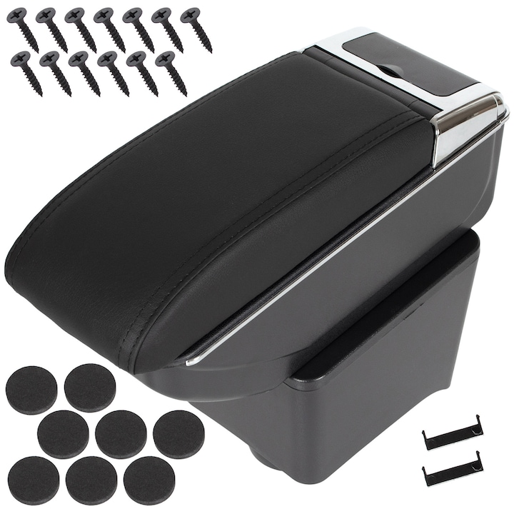 Cotiera auto M MODECAR pentru Volkswagen Polo 9N 2001-2009, piele ecologica, negru, cu compartiment de depozitare