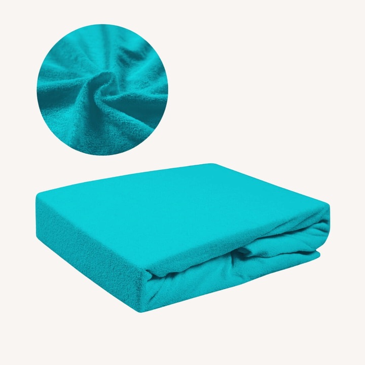 Cearceaf de pat, Frotte, Turcoaz, 180 x 200 cm, fara elastic,180 g/m², 85% bumbac, 15% poliester, Oeko-tex standard 100