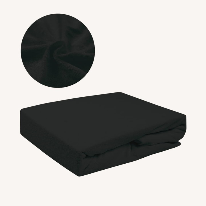 Cearceaf de pat, Frotte, Negru, 200 x 220 cm, fara elastic,180 g/m², 85% bumbac, 15% poliester, Oeko-tex standard 100