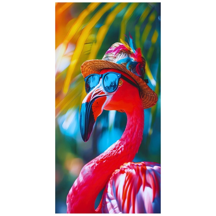 Prosop de Plaja, 70 x 140 cm, Uscare Rapida, Flamingo Vara, Placut la Atingere, Capacitate Mare de Absorbtie, Absorbant si Durabil, 300 g/m², Microfibra, Multicolor