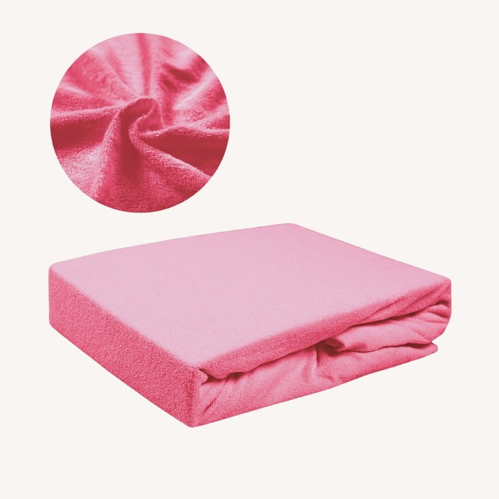 Cearceaf de pat, Frotte, Roz, 120 x 200 cm, fara elastic,180 g/m², 85% bumbac, 15% poliester, Oeko-tex standard 100