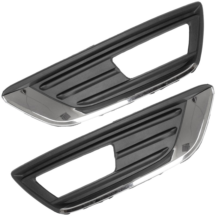 Első lökhárító rács Ford FOCUS III FL 12-16 halogénekkel, FEKETE + KRÓM, bal + jobb, 2 darabos készlet