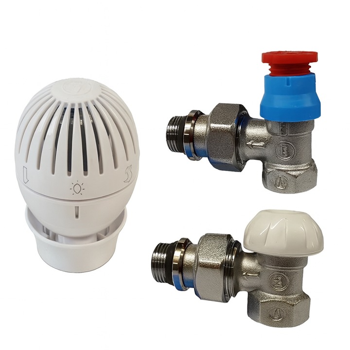 Kit robinet Giacomini, cap termostatic R470, robinet unghiular 3/8", lockshield R14TG