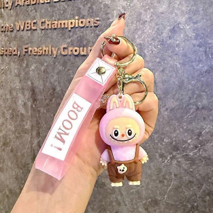 Hátizsák kulcstartó, Labubu, szilikon PVC, fém, rózsaszín