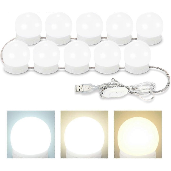 LED izzók tükörhöz, 10 szabályozható izzó, fehér színű, szett
